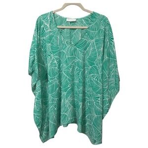 Blues & Greys Vibrant Green and‎ White Long Sleeve Tunic Palm Tree Tropical